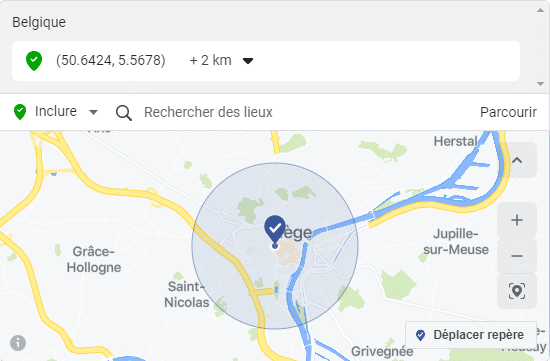 Ciblage géographique dans l'interface Facebook Ads
