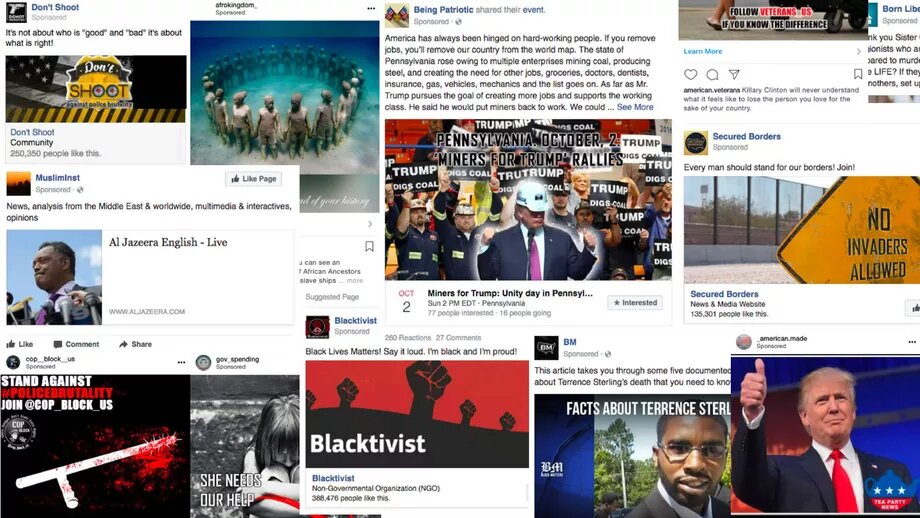 Exemples de publicités Facebook utilisées pour influencer les élections américaines de 2016