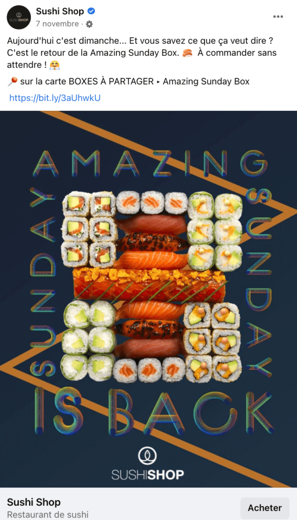 Exemple campagne drive to store de Sushi Shop