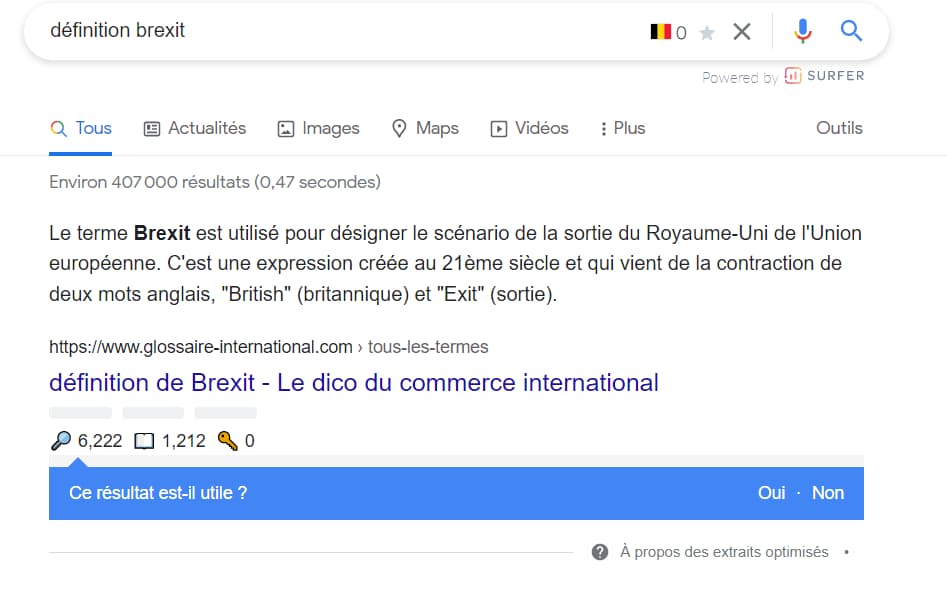 exemple d'un Featured Snippets sur Google pour le mot Brexit